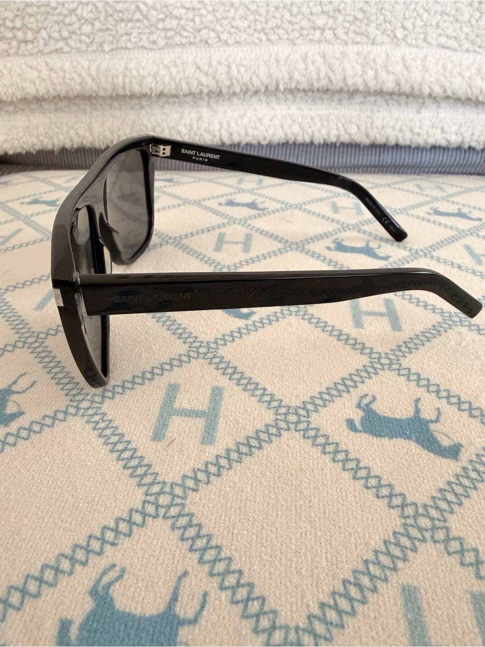 Saint Laurent Glossy Black Rectangular Sunglasses